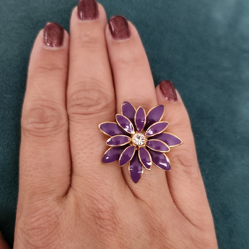 Purple enamel flower ring size 7